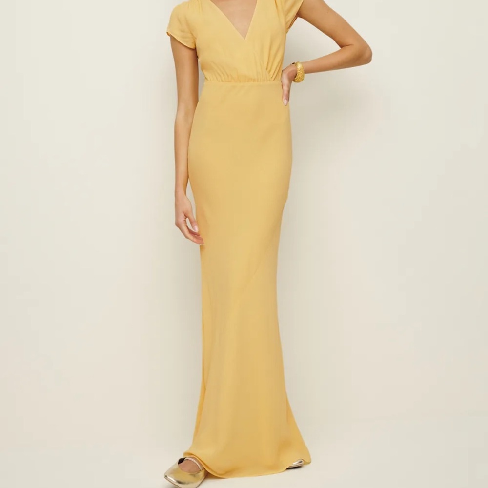 Reformation Yellow Maxi Dress V-Neck Short Sleeve